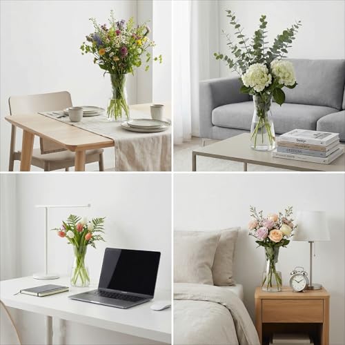 Iridescent Glass Vase 8 Inch, Round Borosilicate Clear Glass Flower Vase, Modern Boho Style Centerpiece Vase for Home Kitchen Wedding, Housewarming - color: Iridescent