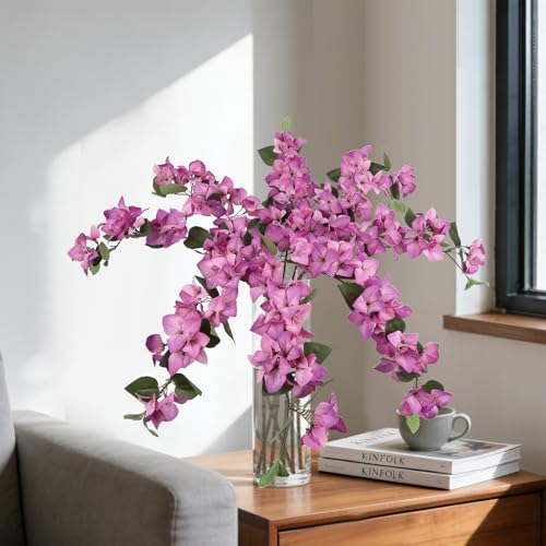 Purple Faux Bougainvillea 8 PCS Realistic Artificial Bougainvillea 29.9" Silk Flowers Long Stem Flowers for Tall Vase Home Wedding Centerepieces Decor (Purple) - color: Purple