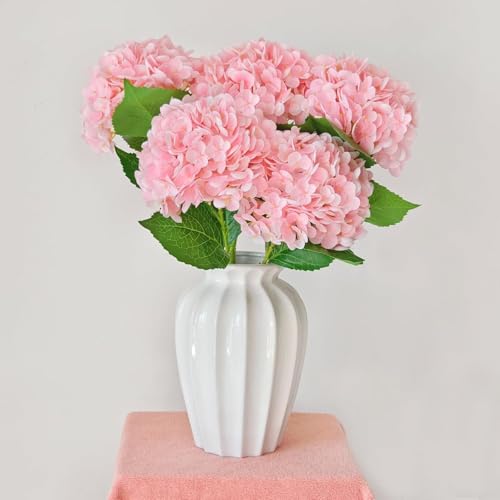 6 Pcs Real Touch Pink Hydrangea Artificial Flowers with Stems, Fake Silk Flowers for Outdoors, Artificial Flowers for Home Decor Wedding Bouquets Centerpieces Vase - color: Pink, size: 6 Pcs