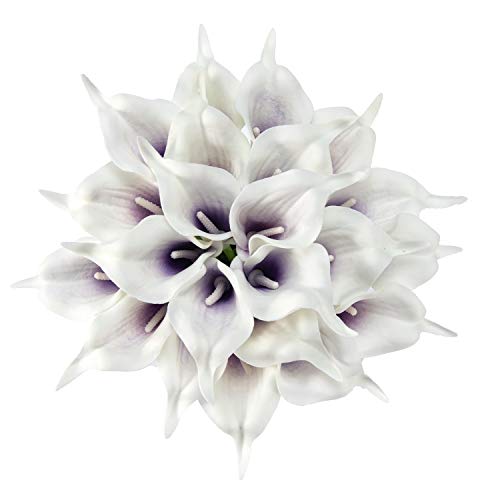 Crafjie 22pcs 13.4 Inch Lataex Real Touch Artificial Calla Lily Flowers, for Home Decor for Spring Flowers, Home Kitchen, Wedding Decorations, and centerpieces. (Purple in Center) - color: Purple in Center
