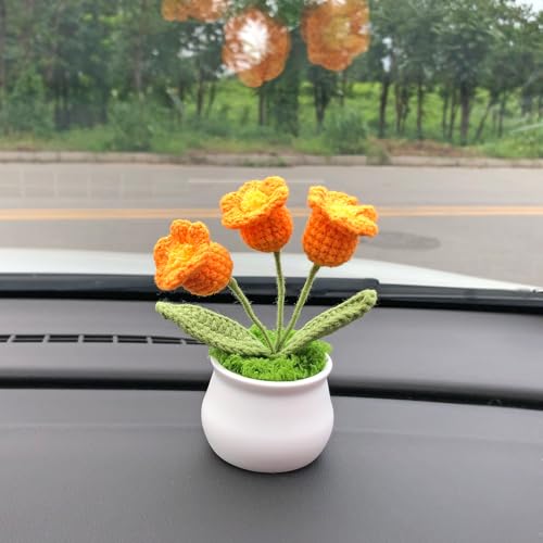 Joekaran Crochet Flowers Cute Little Flower, Farmhouse Fall Decor, Autumn Gifts for Women and Home, Thanksgiving, Halloween, Christmas, Office Desk Decoration (Orange Lily of the Valley) - color: Orange Lily of the Valley