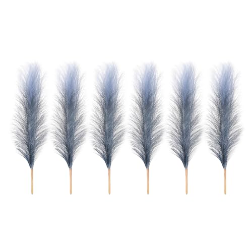 PATIKIL 17 Inch Faux Pampas Grass, 6 Pcs Boho Decor for Home Decoration Artificial Tall Fluffy Stems for Wedding Flower Party Vase Arrangement Centerpieces, Gradient Gray - color: Grey