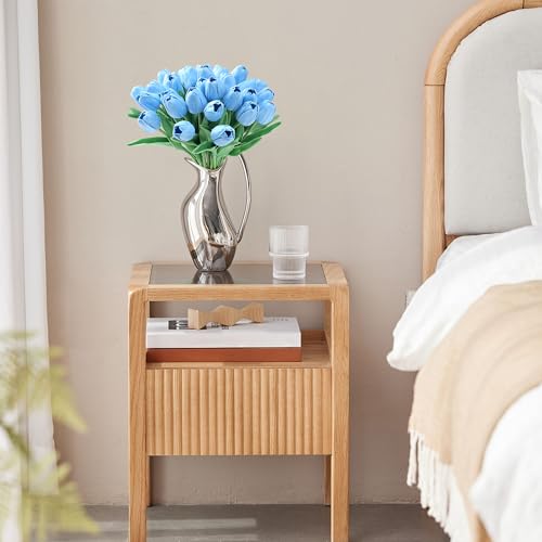 SITUMEIZI 15pcs Blue Tulips Fake Artificial Flowers Real Touch 14" PU Flower for Home Decor Spring Easter Wedding Bouquet Decorations Floral Arrangements - color: Blue