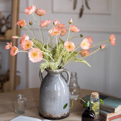 Lifelike Artificial Poppy Flowers, 8 Stems Silk Bouquet with Flocked Stems & Leaves – for Wedding Centerpieces, Home Decor, Table Arrangements - color: 8pcs Pink