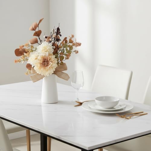 Small Artificial Flowers in Ceramic Vase 15 inch Faux Flower Centerpieces Coffee Table Decor, Silk Flower Arrangements Indoor Fake Bouquet for Dining Room Kitchen Wedding Home Decor, Brown - color: Brown + Small