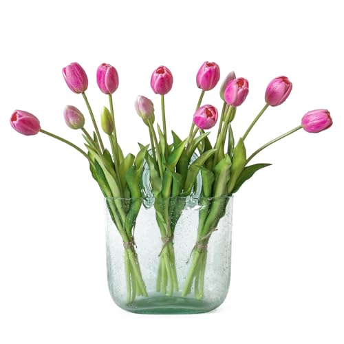 DUYONE 15Pcs Artificial Tulips Flowers, Soft Touch Realistic Latex Tulips Bouquet for Home Office Wedding Party Garden Decor, Fake Flowers for Centerpieces Dining Table Living Room Spring-B Peachblow - color: B Style-15pcs Peachblow (No Vase)