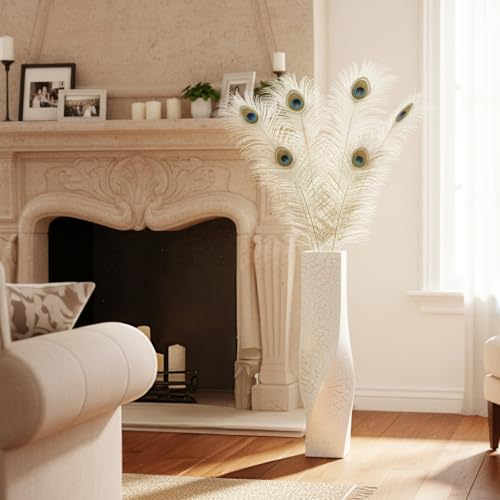Tall Floor Vase 23.6 Inch, White Resin Vases with Web Gold Line Pattern, Modern Tall Vase for Living Room Bedroom Corner, Decorative Vase for Pampas Grass Dried Flowers Feathers Branches - color: White, size: 23.62 Inches