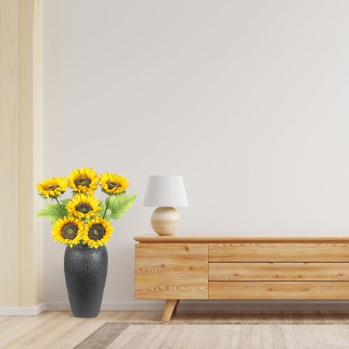 Olrla Long Stem Artificial Sunflower 6pcs, Yellow Fake Sun Flowers Single Stem for Table Centerpiece, DIY Arrangement,Vintage Cottage Decor (NO VASE) - color: Bright Yellow Long Stem