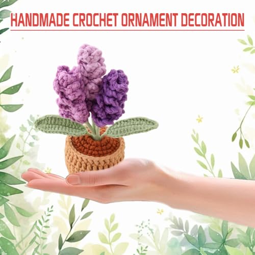 2 Pieces Mini Crochet Lavender Flower Potted Plants, Handmade Knitted Fake Lavender with Planter for Bathroom Home Kitchen Rustic Table Centerpiece Decor, Purple - color: Purple