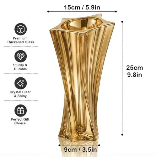 Crystal Glass Vase – Heavy Crystal Vase for Flowers with Weighted Bottom, Thick Durable Decorative Vases for Modern Home Decor, 9.8″ 3.5lb Clear Centerpiece (Amber X 2) - color: Amber X 2