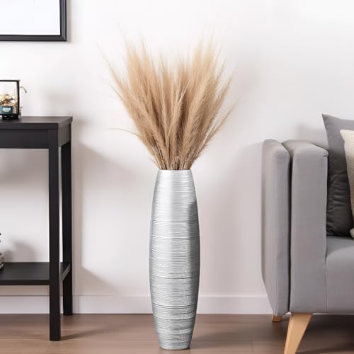 Tall Floor Vase, 27.5 inches (70cm, 2.3FT) Tall Vases Sturdy, Luxury, Textured for Decorative Branches Dried Flowers, Floor Vase for Rustic Living Room, Modern Decor, Resin Silver Vases - color: Silver, size: 27.5 in