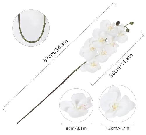IPOPU Orchid Artificial Flowers 34.3" Real Touch Fake Latex Phalaenopsis Branches for Home Party Wedding Bridal Shower Decoration, 2pcs White - color: White