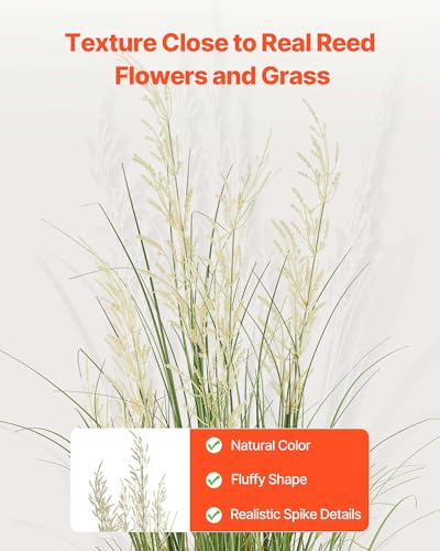 VEVOR Artificial Grass Plant, 47 inch Reed Flower Grass in Pot, Premium PVC Faux Fake Greenery Shrubs Plant for Indoor Outdoor House Home Garden Office Room Décor, Housewarming, 1 Pack Green - color: Reed Flowers and Grass-1pcs, size: 4FT