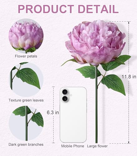 florisso Purple Peony Artificial Flowers - 11 Branches Faux Peonies for Home Decoration, Wedding Centerpieces & Party Decor (Silk Artificial Flowers) - color: Peony-purple