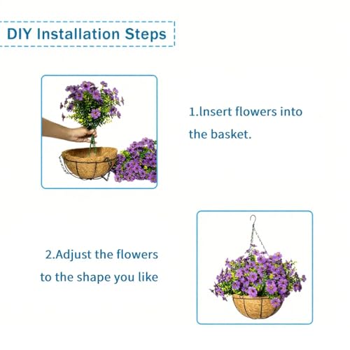 Artificial Hanging Flowers for Outdoors with Basket,UV Resistant Realistic Faux Hanging Plants Outdoor Artificial Flowers for Outdoors Basket for Yard Porch Patio Garden Home Decor,12 Bundles(Purple) - color: Purple