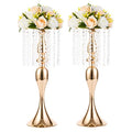 2 Pcs 21.3 inches Tall Crystal Flower Stand Wedding Road Lead Flowers Holders Centerpiece Metal Chandelier for Reception Tables Supplies - color: Gold, size: 2 x L