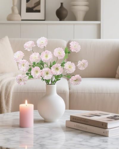 Coferset 6pcs Artificial Silk Mums Flowers Realistic Chrysanthemum Stems 22" Fake Gerbera Daisy for DIY Bouquet Centerpieces Floral Arrangements Vase Fillers Wedding Shower Decorations(Blush) - color: Blush