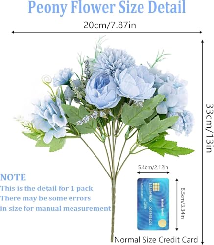 Artificial Flowers, Fake Peony Silk Hydrangea Bouquet Decor Plastic Carnations Daisy Realistic Flower Arrangements Wedding Decoration Table Centerpieces,for Home Office Party Decor 2 Pcs(Blue) - color: 2 Bundles Blue Fake Flower