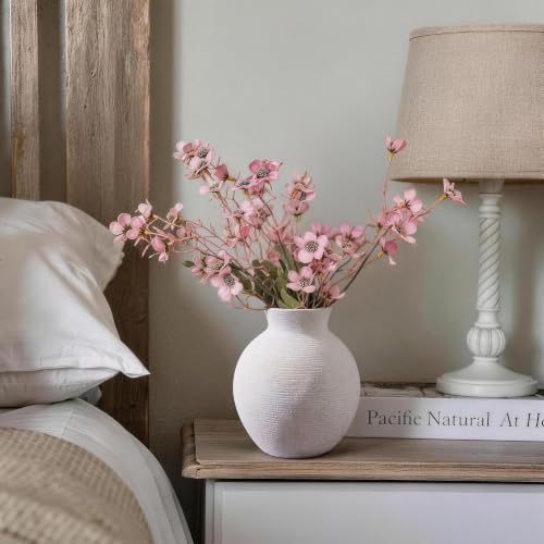 Ceramic Flower Vase Home Decor, 6 in Farmhouse Table White Vases Rustic Vintage Living Room Kitchen Bedroom Decorations Pottery Decorative Vases for House Shelf Office Coffee Desk Dining Fireplace - color: 6 in - White