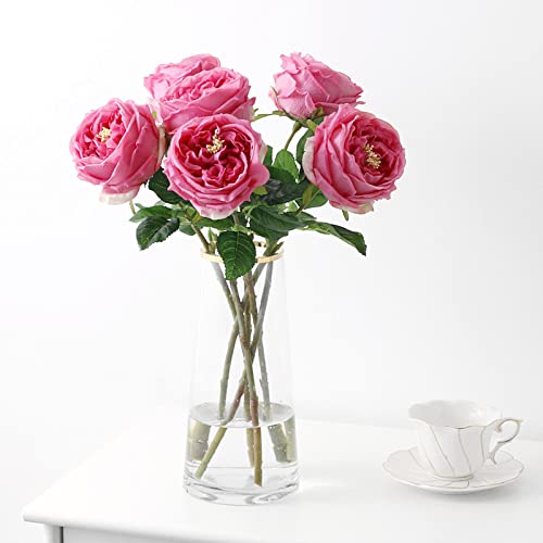 UKELER Real Touch Austin Roses 4 Pcs Artificial Flowers Rose Red Fake Silk Flowers for Home Decor Flower Arrangement Wedding Party Decoration - color: Rose Red