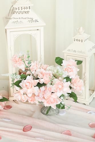 Floroom Artificial Gardenia Flowers 2.7" 25pcs Real Looking Blush Foam Fake Flowers with Stems for DIY Wedding Bouquets Pink Bridal Shower Centerpieces Floral Arrangements Party Tables Decorations - color: Blush