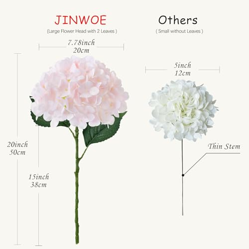 JINWOE Light Pink Flowers Silk Artificial Hydrangeas, 4Pcs 21" Lifelike Boho Large Flowers with Stems, Artificial Flowers for Wedding Porch Outdoor Bouquet Table Centerpieces Home - color: Light Pink