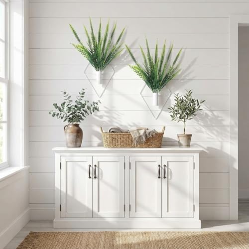 Canlierr 2 Pieces Wall Decor Hanging Planters with Artificial Plants Metal Hanging Vase Indoor Plants Holder Modern Boho Wall Art for Bathroom Bedroom Living Room Decor(White,Boston Fern) - color: White, size: Boston Fern