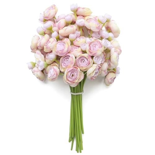 Floroom Ranunculus Artificial Flowers 18 Pcs Lilac Faux Silk Mini Ranunculus Bulk Fake Wedding Filler Flowers for DIY Bouquets, Centerpieces, Bridal Shower Decorations & Arrangements - color: Dusty Lilac