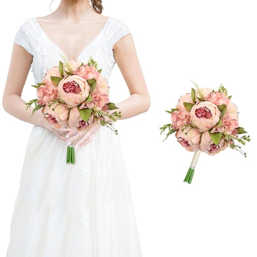 Vintage Pink Bridesmaid Bouquet for Wedding, an Artificial Silk Peonies Flowers Bouquet for Marriage Decorations - color: Vintage Pink