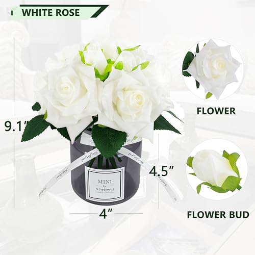 XIAYAN Artificial Flower and Glass vase, Silk Rose Flower Glass Bottle Set, Suitable for Living Room, Dining Table, Office, Wedding, Hotel Banquet and Family Decoration. (White)……… - color: Ivory