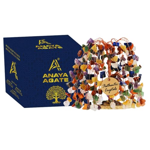 7 Chakra Tree of Life Crystal Tree, 300 Natural Gemstone Beads, Healing Crystals & Stones, Handmade Bonsai Gift for Women, Mom & Friends, Brings Money, Positivity & Good Luck, Boho Home & Office Decor - color: N4- 7 Chakra Tree Slice Base Khajuri 300 Bead