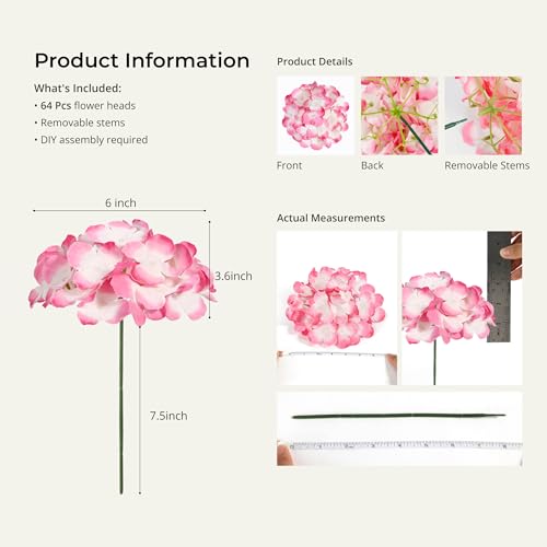 Auihiay 64Pcs Hydrangea Artificial Flowers Bulk, Faux Hydrangea Flowers Heads with Stems for Spring Spring Wedding Decor Bouquets and Centerpieces Wedding Photo Booth(Blush Gradient) - color: Blush Gradient