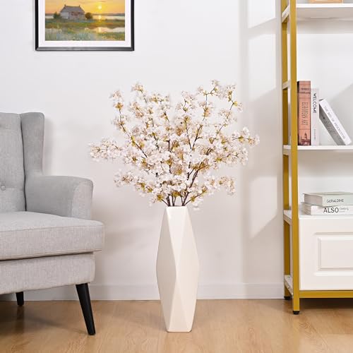 Sunm Boutique Silk Cherry Blossom Branches, Artificial Cherry Blossom Tree Stems Faux Cherry Flowers Vase Arrangements for Wedding Home Decor, Set of 5 - color: White, size: Pack of 5