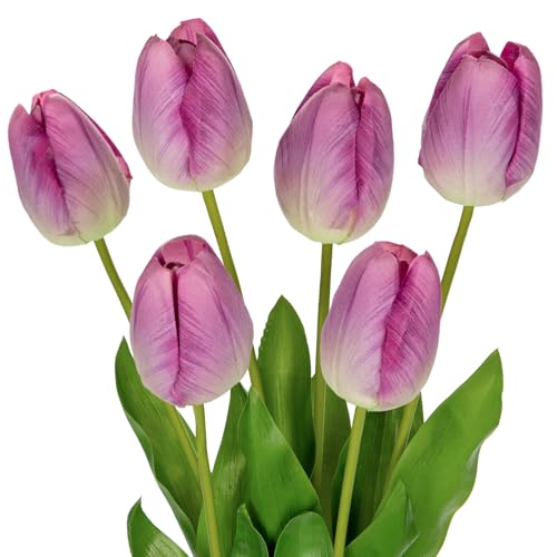 6PCS 23" Fake Tulip Flowers Artificial Violet Tulips Long Stem Faux Flower, Silk Flower Décor for Floral Arrangement Home Farmhouse Wedding Decoration - color: Violet