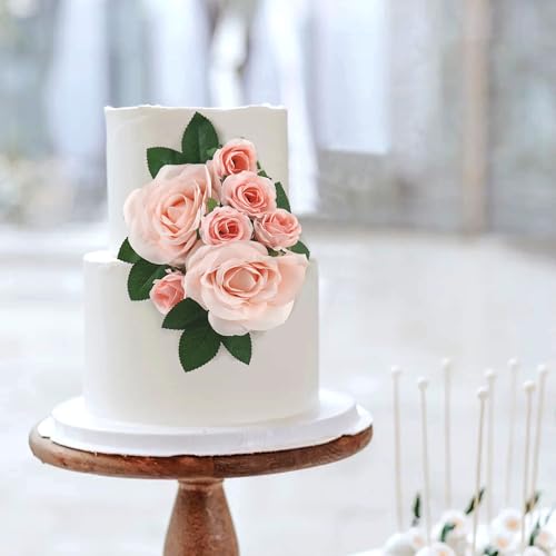 12PCS Artificial 3D Rose Flower Cake Toppers Pink Roses Floral Cake Decors for Rose Theme Valentine's Day Mother's Birthday Wedding Engagement Bridal Baby Shower Birthday Party Decoration Supplies - color: Pink 2
