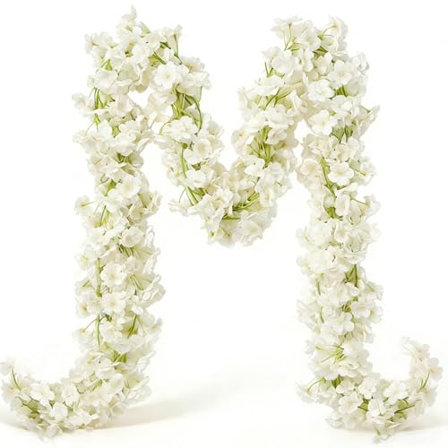 YRIOWMI 10PCS 59FT Artificial Silk Cherry Blossom Garland, Hanging Sakura Flower Vines for Wedding Party Home Arch Office Sakura Decor (White) - color: White