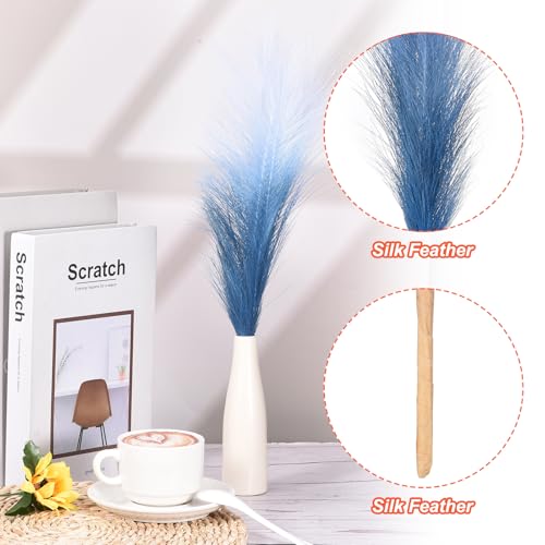 PATIKIL 17 Inch Faux Pampas Grass, 6 Pcs Boho Decor for Home Decoration Artificial Tall Fluffy Stems for Wedding Flower Party Vase Arrangement Centerpieces, Gradient Dark Blue - color: Dark Blue