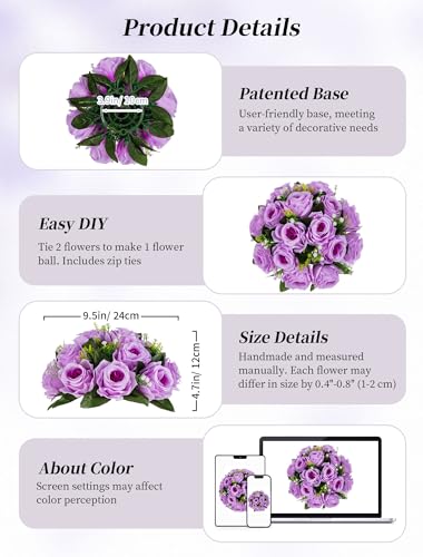 BLOSMON Flower Balls Wedding Rose Centerpieces: 10 Pcs Lilac Fake Flowers Lilac Kissing Balls Decor Lilac Artificial Floral Arrangements Flower Bouquet of Roses Home Party Table DIY Decorations - color: Lilac