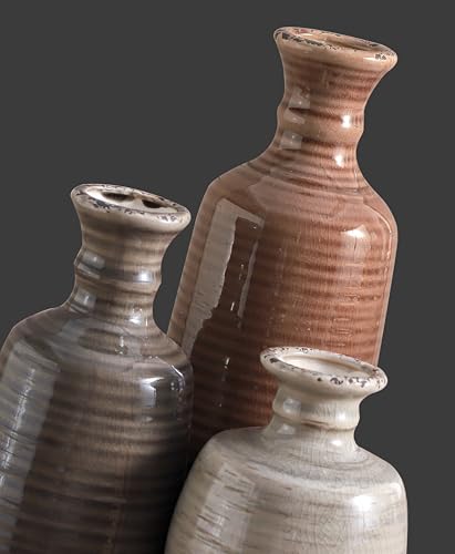 Ceramic Vases Set of 3, Neutral Rustic Farmhouse Vases Home Decor Decorative Flower Vase Modern Boho Pampass Vase for Table Mantel Entryway Shelf Living Room Kitchen Bathroom - Brown - color: 011 Vase Set - Brown