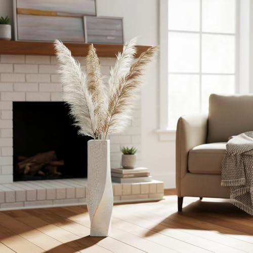 Tall Floor Vase 23.6 Inch, White Resin Vases with Web Gold Line Pattern, Modern Tall Vase for Living Room Bedroom Corner, Decorative Vase for Pampas Grass Dried Flowers Feathers Branches - color: White, size: 23.62 Inches
