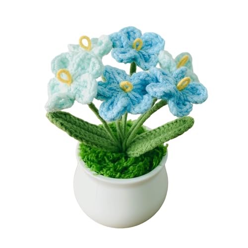 Joekaran Crochet Flowers Cute Little Potted Flower, Gift for Birthday, Teacher’s Day, Graduation, Anniversary, Valentines, Decor for Car Dashboard,Home Office Decoration (Blue Gradient Myosotis) - color: Blue Gradient Myosotis