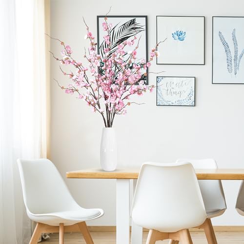 Sggvecsy Artificial Plum Blossom Flowers 4 Pcs Faux Cherry Blossom Stems Faux Silk Plum Blossom Branches 36.2’’ Fake Flowers Long Stems for Vase Arrangements Home Wedding Table Decor (Pink) - color: Pink