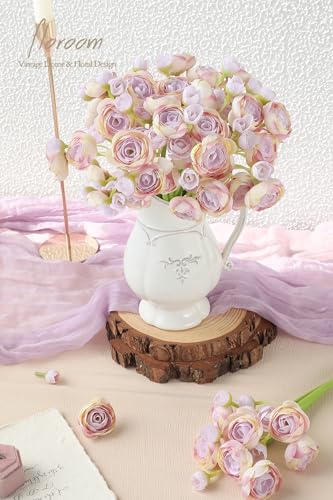 Floroom Ranunculus Artificial Flowers 18 Pcs Lilac Faux Silk Mini Ranunculus Bulk Fake Wedding Filler Flowers for DIY Bouquets, Centerpieces, Bridal Shower Decorations & Arrangements - color: Dusty Lilac
