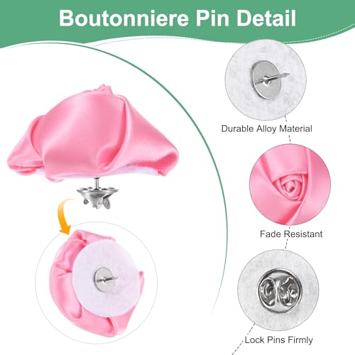 M METERXITY 16-Pack Lapel Pin for Men, Handmade Flower Brooch Button Pins for Men Suits, Formal Boutonnieres for Wedding/Groom/Corsage - color: Pink