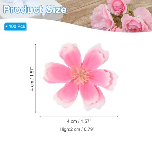 PATIKIL 100 Pcs Fake Silk Flower Heads, 1.6 Inch Artificial Cherry Blossom Faux Flower Heads for DIY Craft Wedding Party Home Wreath Decoration, Pink - color: Pink