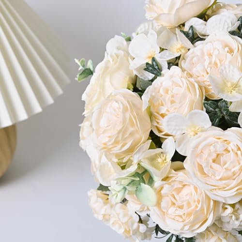 MARTINE MALL 4 Packs Peonies Artificial Flowers, White Artificial Peonies, Silk Peonies Flowers Fake peonies Artificial Flowers Peonies Hydrangea Bouquet for Centerpiece Table Wedding Party Home Decor - color: Mix-peony White, size: 4PCS