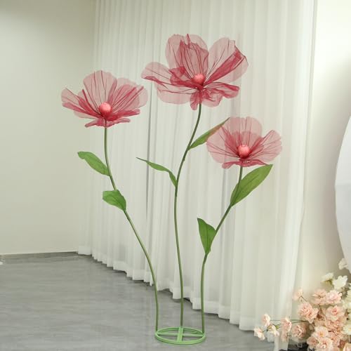 Giant Flowers for Decoration,Wedding Reception Essential Decoration,5.6 Ft Tall Artificial Silk Flower,Party Banquet Background Decor,Home Decor（Red） - color: Red