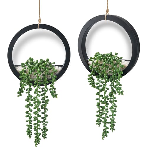 Der Rose 2 Pack Fake Plants Hanging Artificial Succulents Plants in Black Pots for Living Room Bathroom Accessories Boho Farmhouse Wall Decor - color: Black