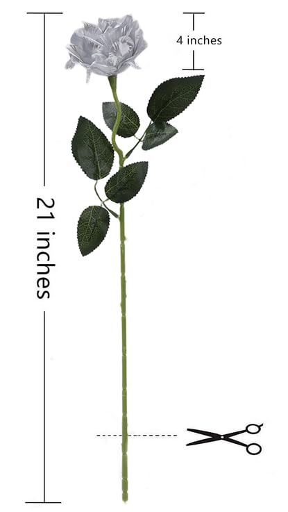 Laelfe 12 PCS Artificial Flowers Silver Roses, Silk Flowers Fake Long Stem Artificial Roses for Home Wedding Bathroom Kitchen Decorations (Silver) - color: Silver
