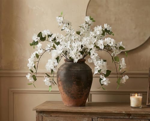 Faux Bougainvillea 8 PCS Realistic White Artificial Bougainvillea Silk Flowers 29.9" Long Stem Flowers for Tall Vase Home Wedding Centerepieces Decor (White) - color: White